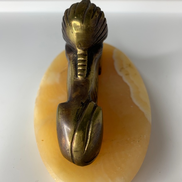 Alabaster Marble Brass Sphinx Egyptian Paperweight - Picture 3 of 6